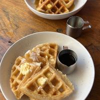 GF vegan waffles with nuttlex and maple syrup at Sugar Mama's Ice Cream Shack in Moffat Beach