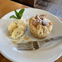 Vegan muffin with homemade vegan ice cream   at Fumikaden in Matsuyama
