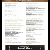 Menu 1/2 (VG=vegan and VGR=vegan upon request) at Bickleigh Mill in Tiverton