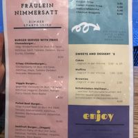 Dinner menu  at Fräulein Nimmersatt in Berlin