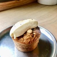 Peach crumble muffin   at Pollen Bakery in Manchester