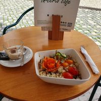Quinnoa salad and soya capuccino at In Certo Cafe in Albufeira