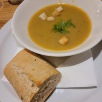 Cajun leek and potato soup vegan and very tasty at The Edge in Whitby