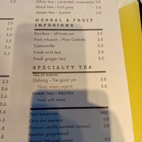 Herbal tea, specialty tea and extras menu at Tartoer in Antwerpen