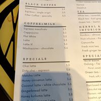 Coffee menu at Tartoer in Antwerpen