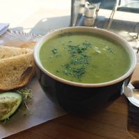 Broccoli and potato soup at Aum Shanti Vegetarian Cafe and Gallery in Frankston
