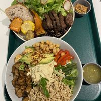 Tofu hummus bowl (vegan) and steak plate (non vegetarian)  at Crispy Fresh in Seoul
