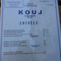 Menu at Kouj in Bayonne