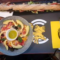 Quinoa salad and big vegan Bocadillo at Croak's in Roses