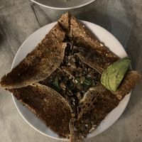 Spinach,  Vegan cheese, mushrooms & avocado Galette  at Flo's Crêperie in Noosa Heads