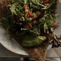 Galette salad - Spinach, vegan cheese, avocado, cherry tomatoes, spring onions, dressing & mixed leaf salad  at Flo's Crêperie in Noosa Heads