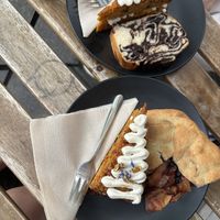 Carrot cake, banana bread (chocolate orange) and berry galette   at Linka in Budapest