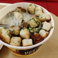 The tasty mushroom soup with croutons at BUNT Bistro in Cluj-napoca