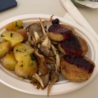 Parsley potatoes, mushrooms and chickpea patties   at BUNT Bistro in Cluj-napoca