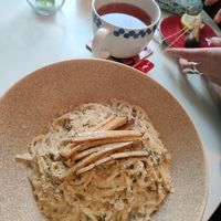 Vegan carbonara with fumed tofu at BUNT Bistro in Cluj-napoca