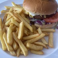 Vegan burger & fries   at Grumpy's Diner in Southend-on-sea