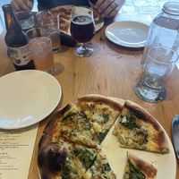Spinach artichoke pizza! SO good. Vegan and all  at Sierra Nevada Brewing Co. in Fletcher