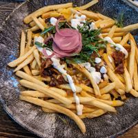Jackfruit topped fries at Turing Tap in Manchester