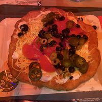 Vegan with Vegetables (sorry for the red colour, we were under the heat lamp outside)   at Retró Lángos Budapest in Budapest