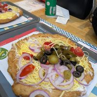 Vegan langos with veggies at Retró Lángos Budapest in Budapest