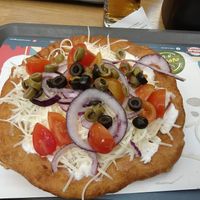 Vegan langos with vegetables at Retró Lángos Budapest in Budapest