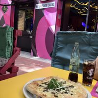 Tartufi e Funghi and the view from the terrace at Freedom Pizza in Madrid