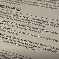 Vegan menu is part of the main menu   at Black Woods Grill & Bar in Duluth