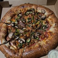 The Plug’s Lawyer Pizza (added  Stuffed Crust and Italian sausage)   at Meek's Vegan Pizza in Houston