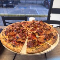 gluten-free the meathead pizza  at Meek's Vegan Pizza in Houston