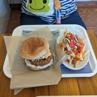 Soy chicken burger. Jungle fries. at Righteous Burger in Tokyo