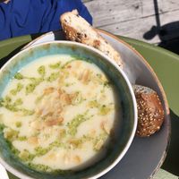 Cauliflower soup with gluten free bread  at Pof in Amsterdam