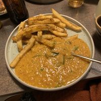 Tarka dahl & masala chips (vegan & gf)  at Tawa Kitchen in Cambridge