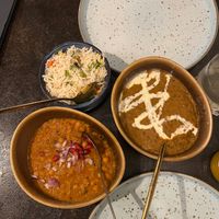Curries and rice at Tawa Kitchen in Cambridge