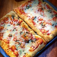 Vegan Margherita Pizza!  Cashew cheese, fresh basil and San Marzano Tomato! 
Frozen to go for you! at Croton Tapsmith in Croton-on-hudson