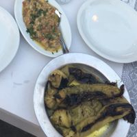 Smoked aubergine dip and roasted peppers at The President in Nea Makri