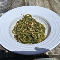 Vegan pesto bucatini   at Garage Buona Forchetta in Coronado