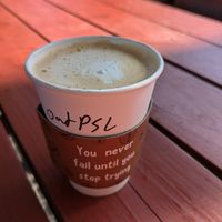 Oat milk pumpkin spice latte at Global Gallery Coffee Shop in Columbus