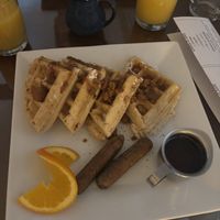 biscoff waffles and veggie sausagee  at Huron House Bed and Breakfast in Oscoda
