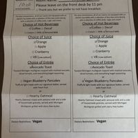 menu  at Huron House Bed and Breakfast in Oscoda