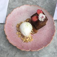 Caramel banana cake at Victors in Oxford