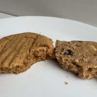 GF PB cookie on left (tender and chewy), power bar on right (crumbly but still quite tasty)  at Wildflower Vegan Café in Millville