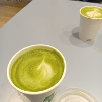 Matcha latte and flat green at Jenki in East London