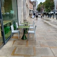Outside seating area and Brushfield St entrance at Jenki in East London