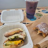 Deluxe Sammy, latte, chocolate croissant at Steep Tea Company in Phoenix