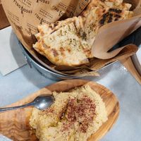 hummus and pita bread at Ergon Agora in Thessaloniki