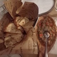 Eggplant spread with pita bread at Ergon Agora in Thessaloniki