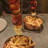 (Left) Sweet & Sour tofu hanging kebab (right) Vegan meatball hanging kebab #Veganuary at The Botanist in Salford