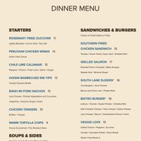 Menu at South Lane Bistro in Guilford
