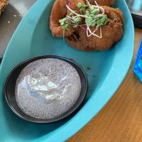 Onion Rings (minus a few already eaten before the pic)  at Good Dogs Plant Foods in Vancouver