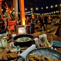 Zucchini spaghetti, Mushroom risotto and falafel at Beachouse in Ibiza